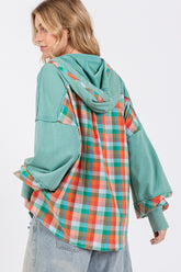 SAGE + FIG Full Size Plaid Print Mineral Wash Hoodie - Vintage Style & Comfort